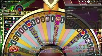 Impostazioni generali Crazy Time
